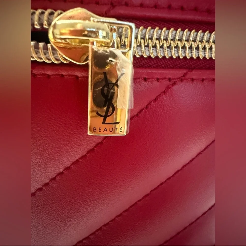 YSL Quilted Red Leather Cosmetic Case with Gold Hardware NEW - Picture 5 of 9